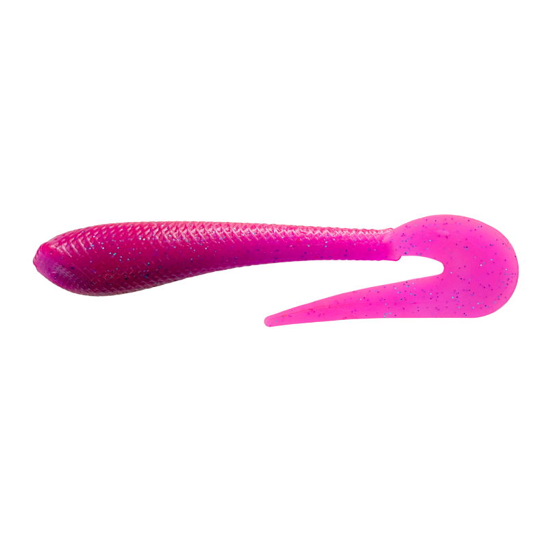 Pink snake fishing lure on a white background