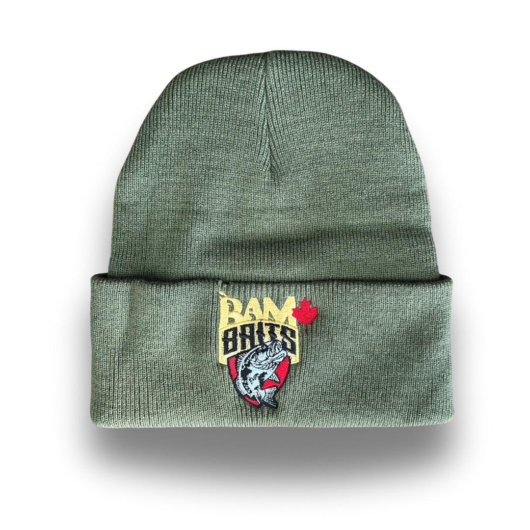 Green beanie/toque with Bam baits logo 