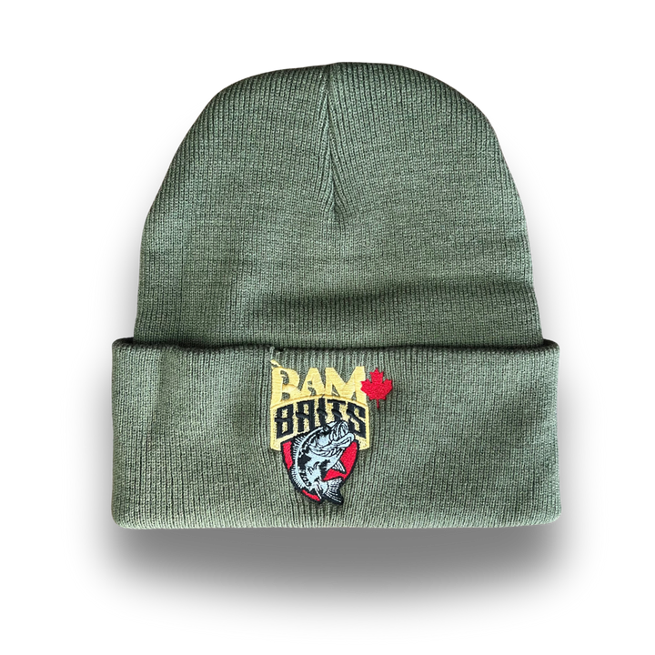 Green beanie/toque with Bam baits logo 