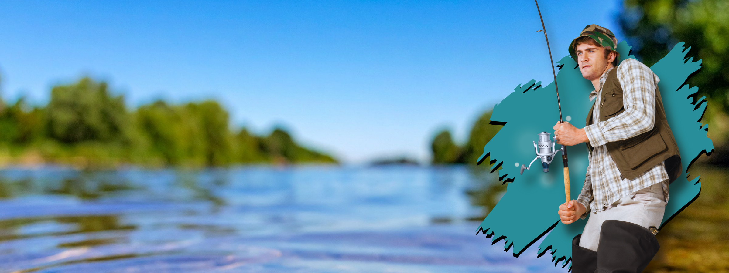 Man fishing on a lake with a blurred background