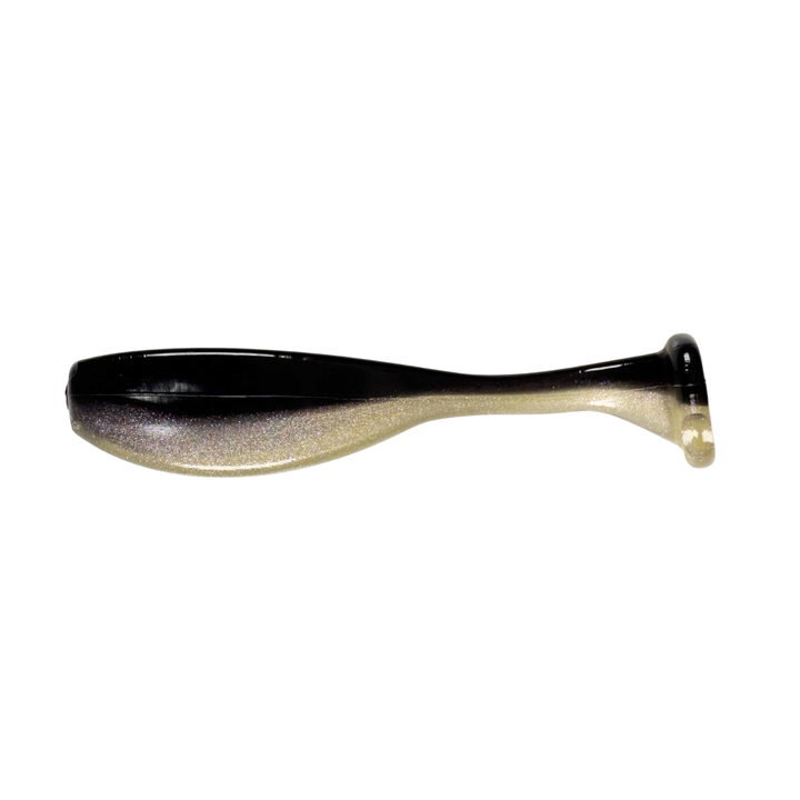 Black and beige fishing lure on a white background