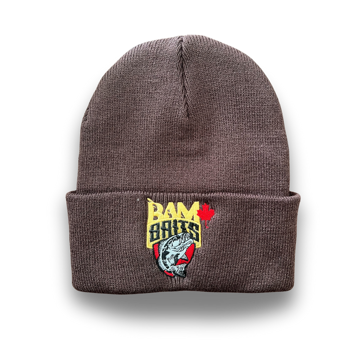 Brown beanie/toque with Bam baits logo 