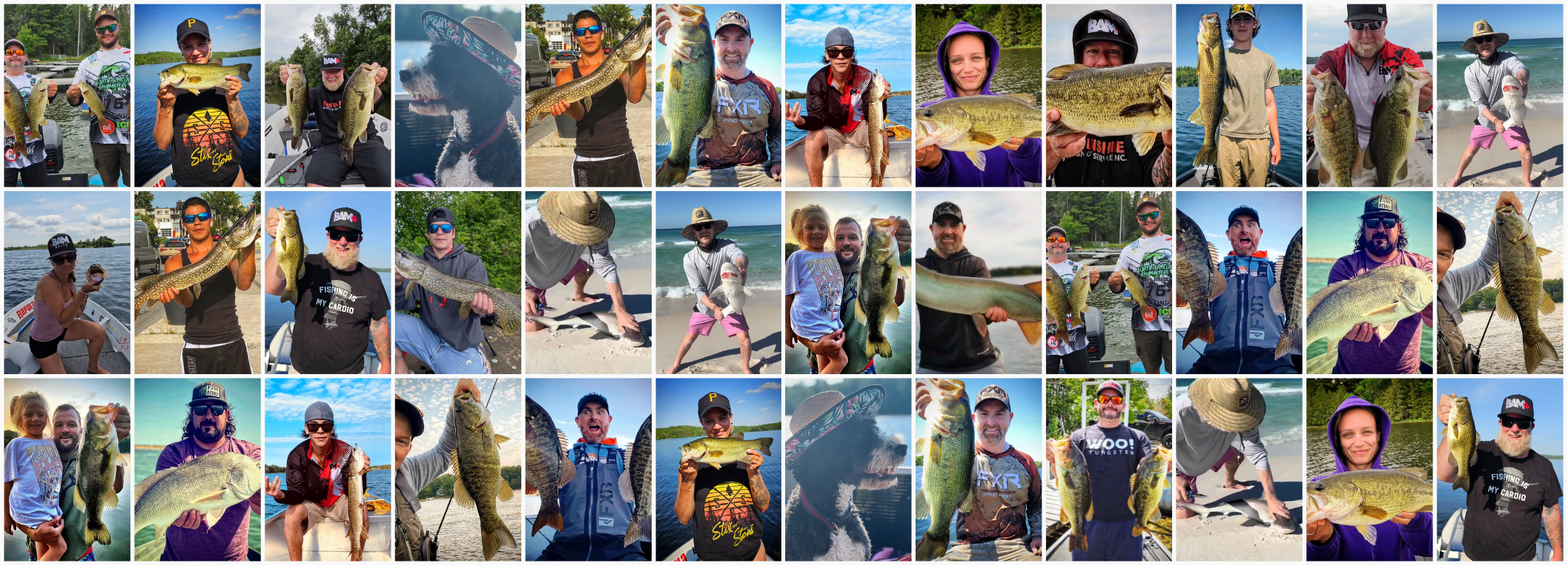 Collage of people holding fish in various locations