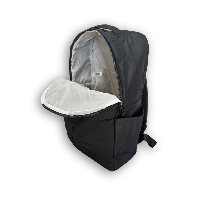 Inside of black backpack with Bam baits logo embroidered