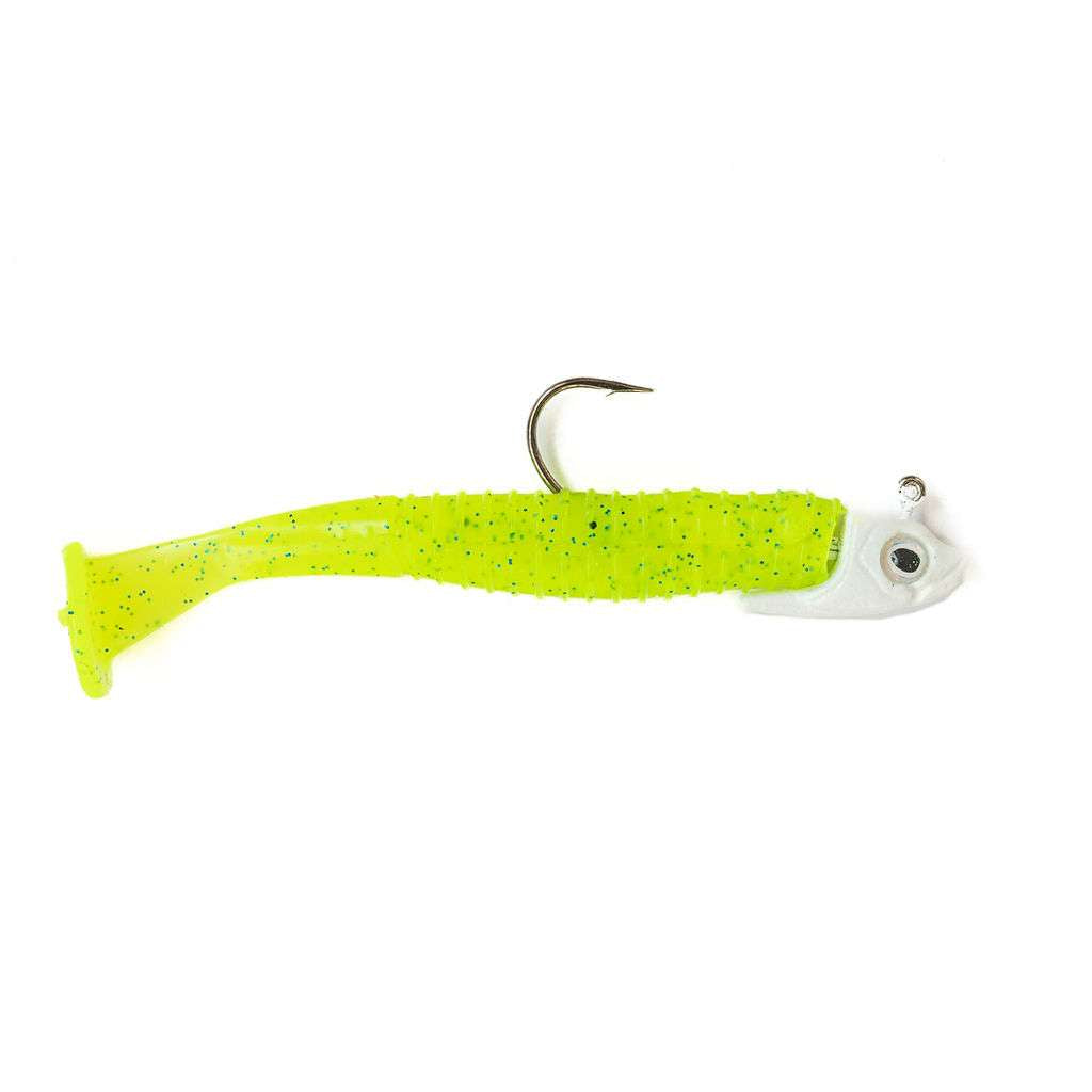 4'' Gozilla Pre-Rigged Soft Swimbait - 2/PK - Chartreuse Blue Flake, 5/8 oz image
