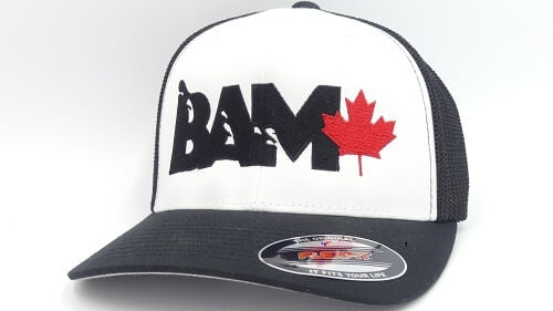 Bam Baits 6 Panel FlexFit Fishing Hats - White Panel / Black Mesh image